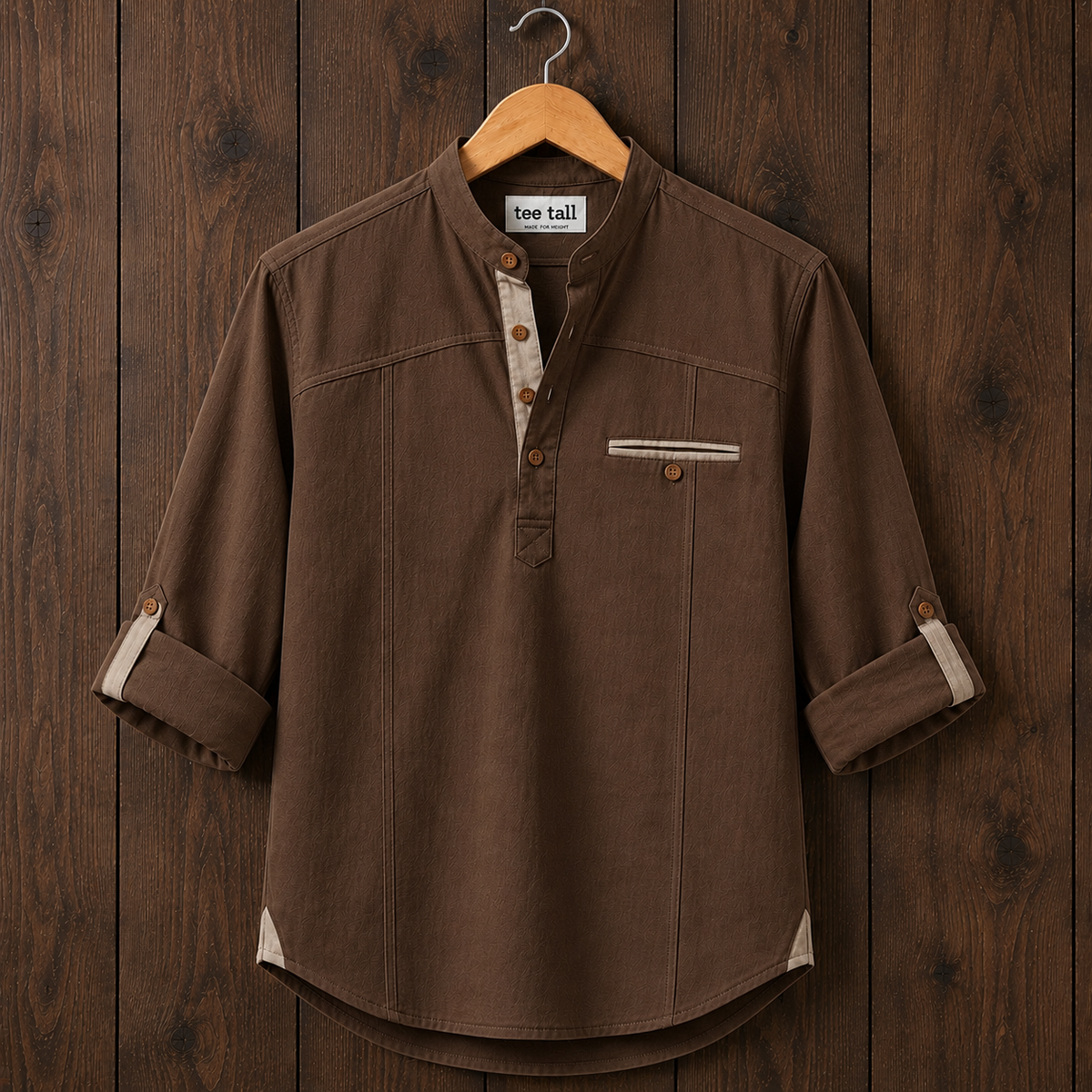 Mens Short Cotton Full Sleeve Shirt TTMSK162 - Brown