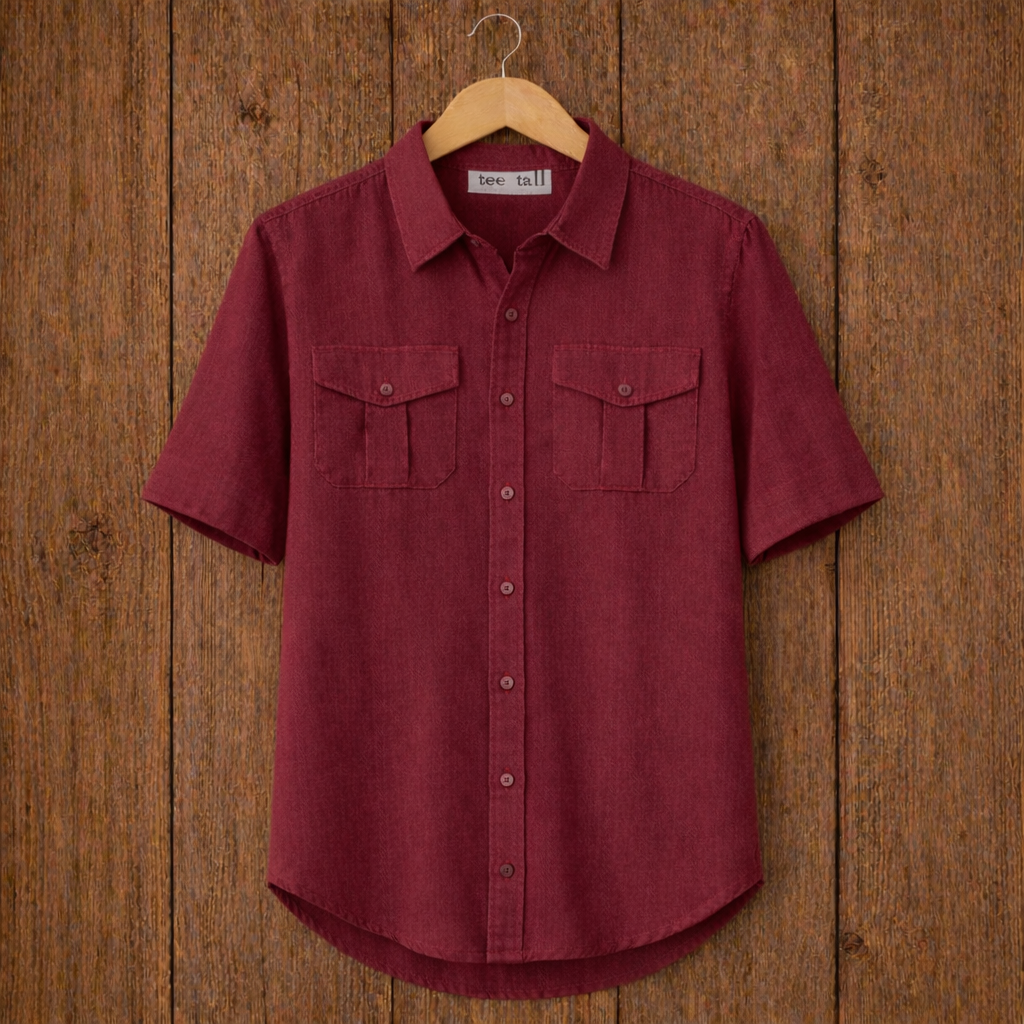 Mens Button Up Cotton Half Sleeve Shirt TTMBUS207 - Maroon