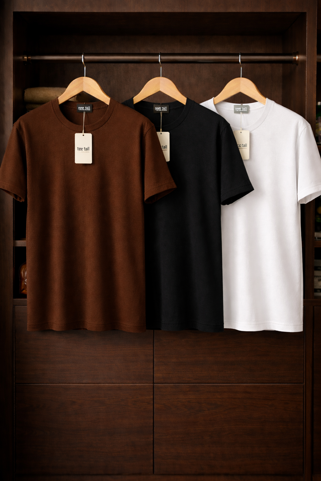 Mens 3 Plain Round Neck T-Shirt Bundle FAMTSB20 - Brown Black White