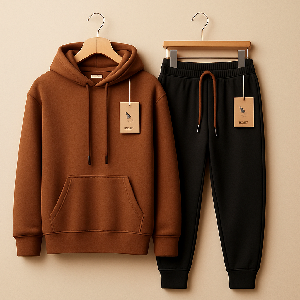 Mens Plain Hoodie and Pants Set by Tee Tall - MPHPSET1 - Brown Black