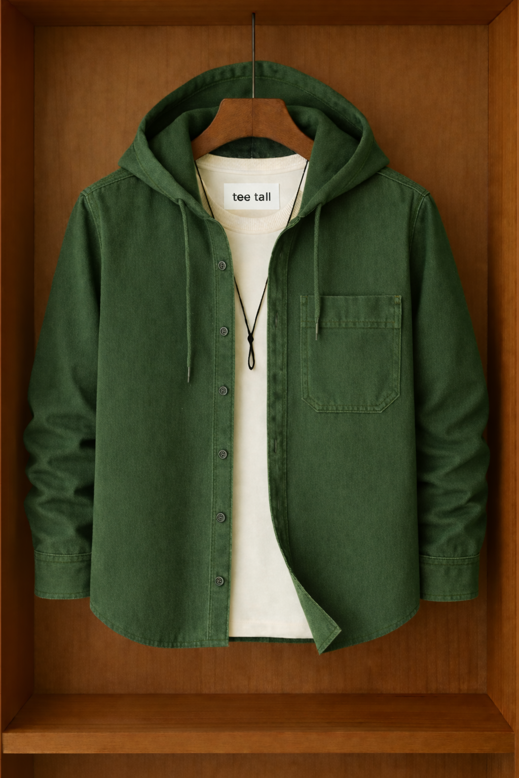 Mens Button Up Cotton Hooded Full Sleeve Shirt TTMBUS155 - Green