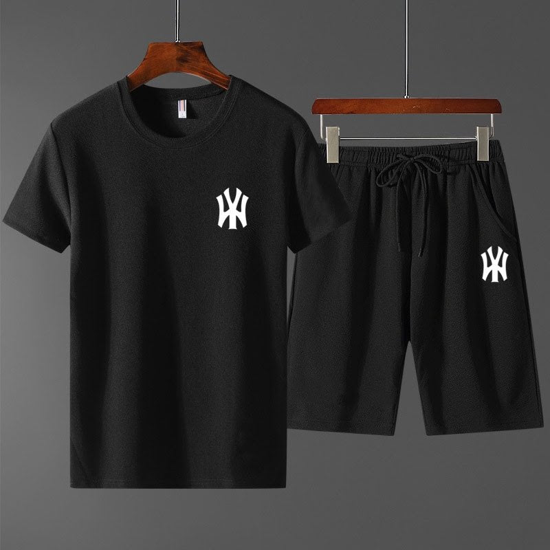Mens Printed T-Shirt and Shorts Co Ord Set MCSPR10 - Black Black