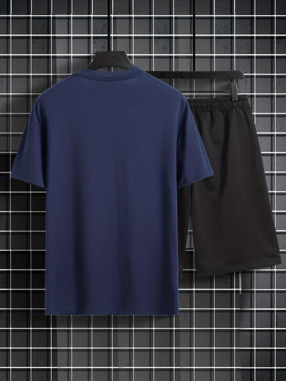 Mens Summer Shorts + T-Shirt Set - TTMSS151 - Navy Blue Black