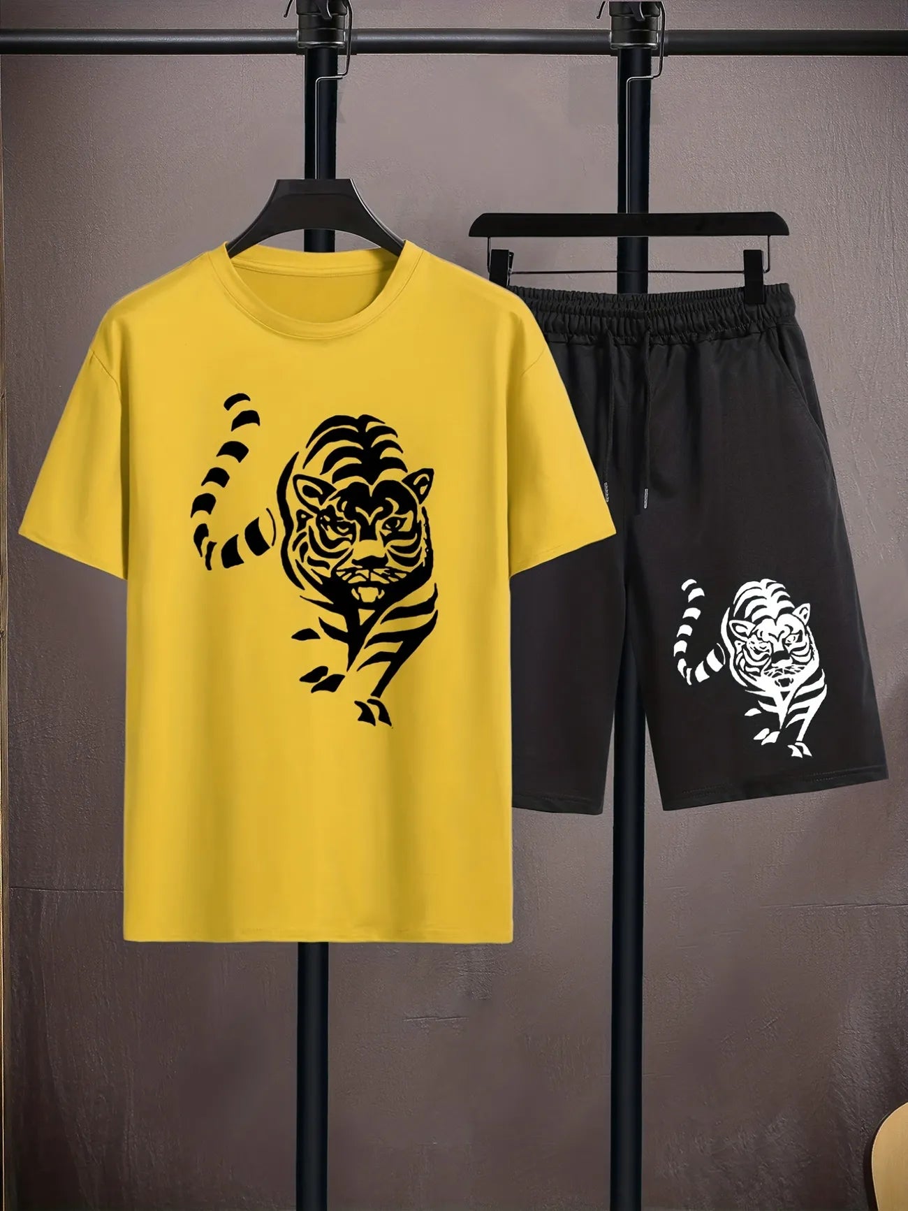 Mens Summer Shorts + T-Shirt Set - TTMSS163 - Yellow Black