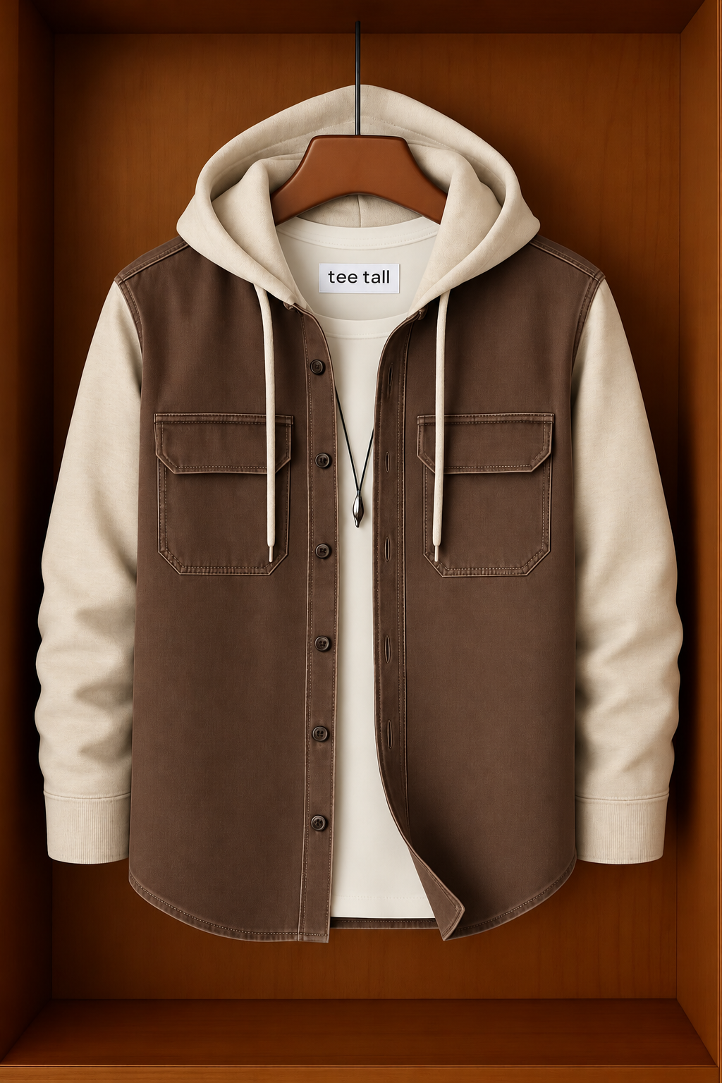 Mens Button Up Cotton Hooded Full Sleeve Shirt TTMBUS600 - Brown