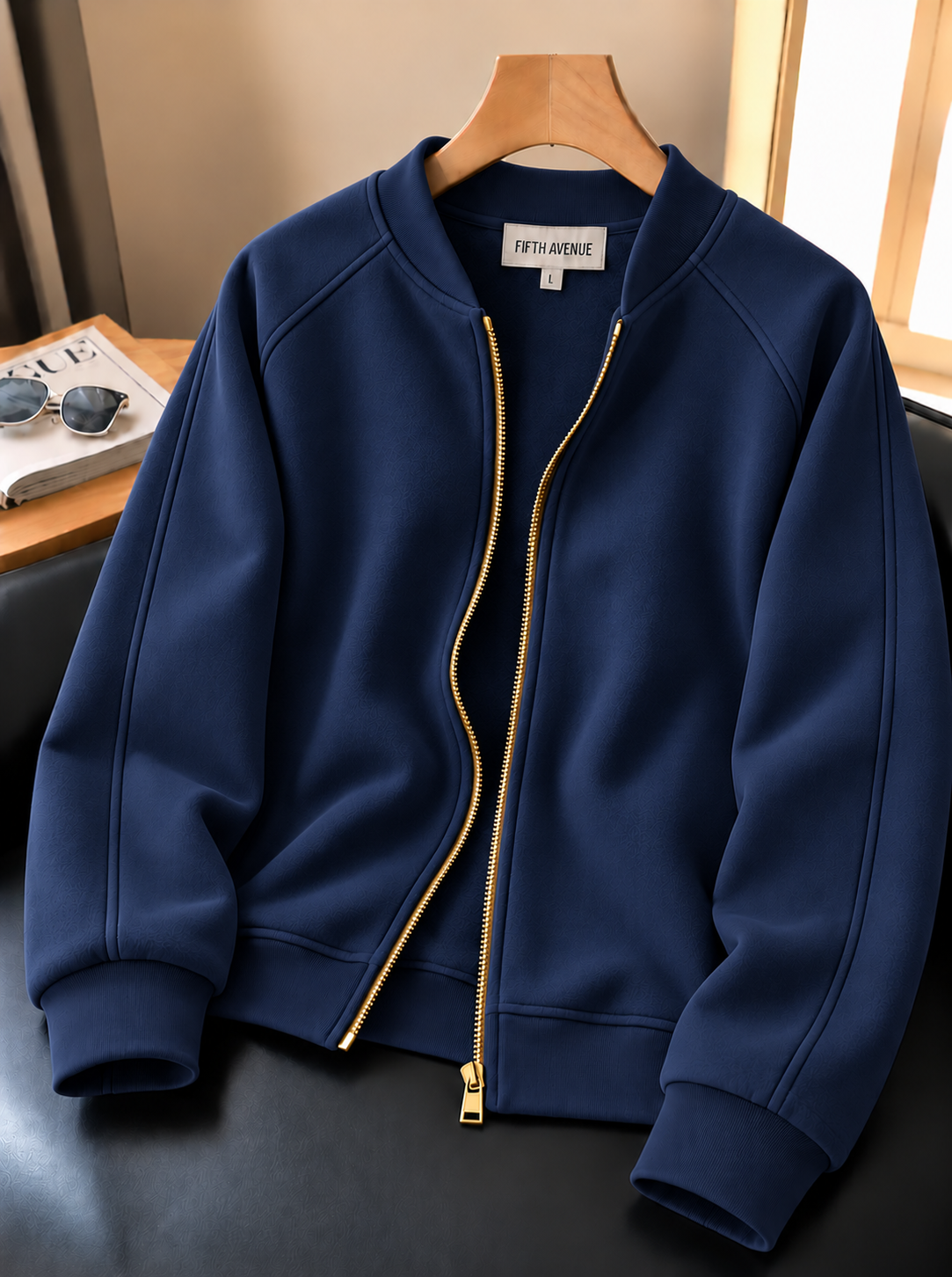 Fifth Avenue Mens Zip Up Bomber Jacket ROGER - Navy Blue
