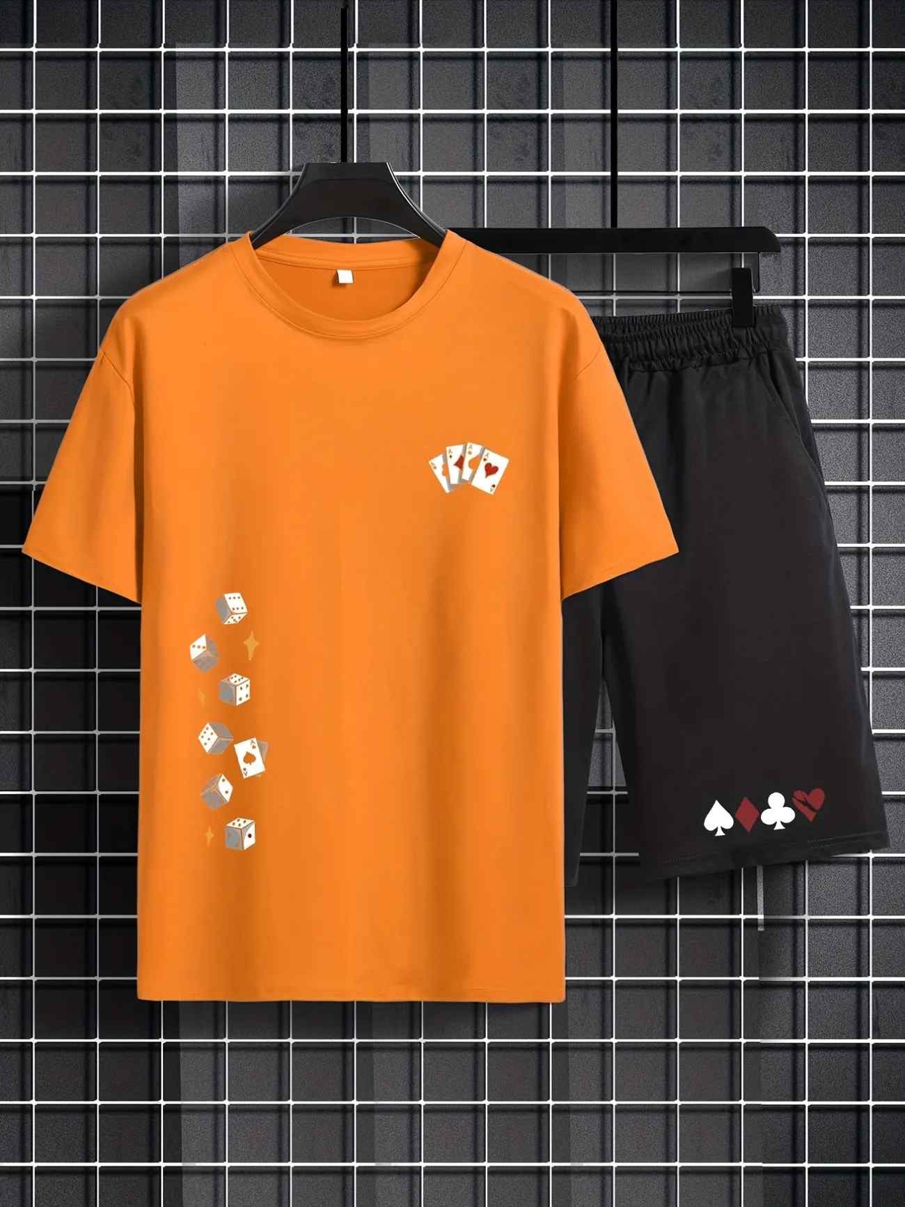 Mens Summer Shorts + T-Shirt Set - TTMSS149 - Orange Black