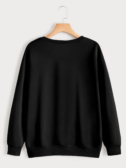 Groove Round Neck Printed Fleece Sweatshirt APRIN256 - Black