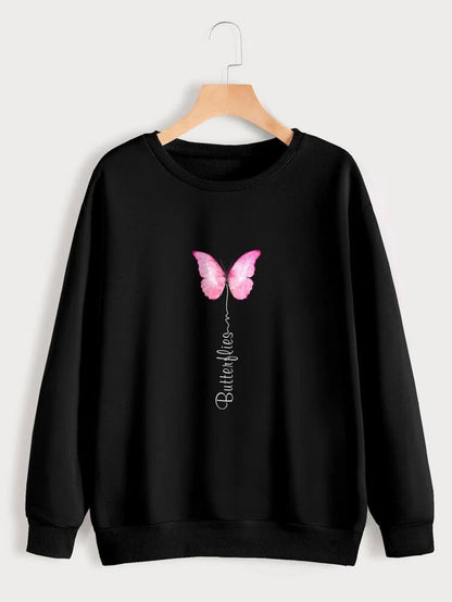 Groove Round Neck Printed Fleece Sweatshirt APRIN256 - Black