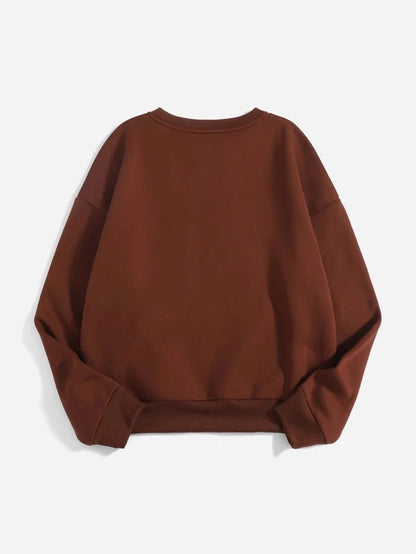 Groove Round Neck Printed Fleece Sweatshirt APRIN36 - Brown