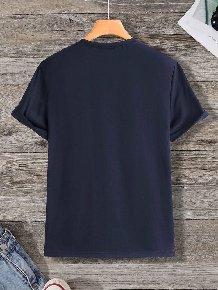 Mens Cotton Sticker Printed T-Shirt TTMPS15 - Navy Blue