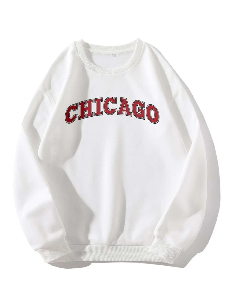 Groove Round Neck Printed Fleece Sweatshirt APRIN41 - White