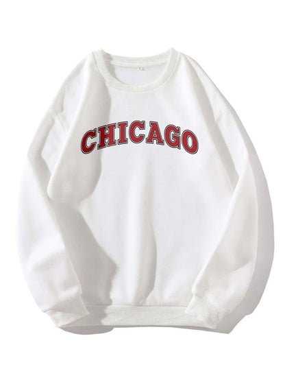Groove Round Neck Printed Fleece Sweatshirt APRIN41 - White