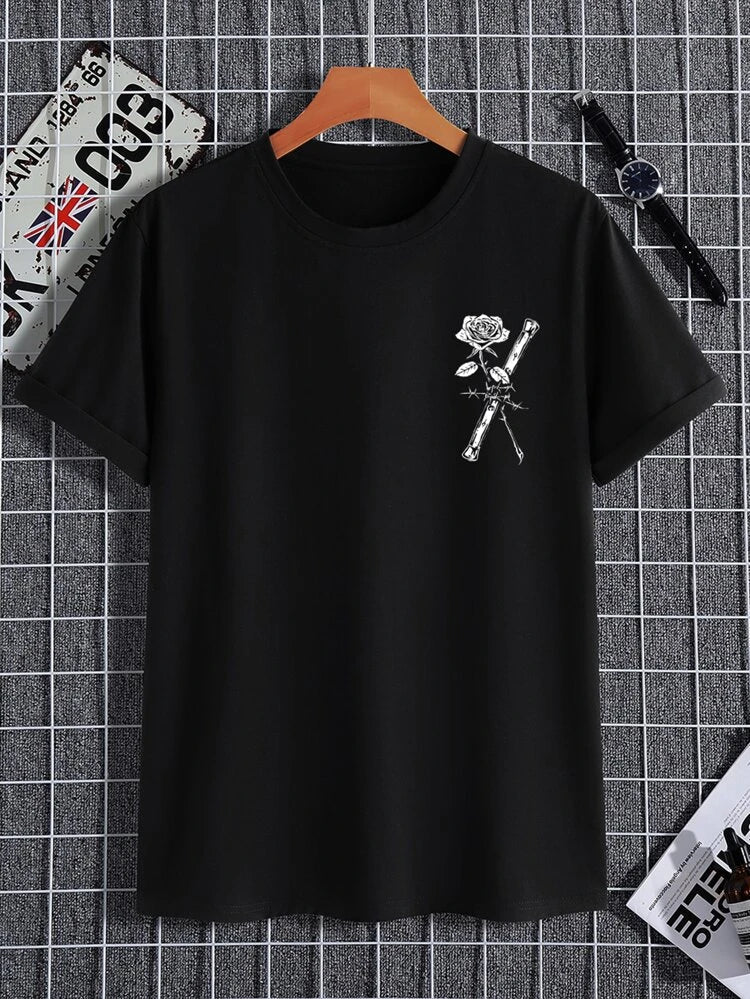 Mens Cotton Sticker Printed T-Shirt TTMPS60 - Black