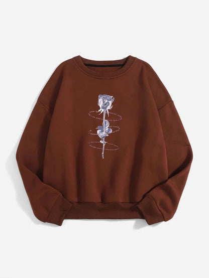 Groove Round Neck Printed Fleece Sweatshirt APRIN36 - Brown