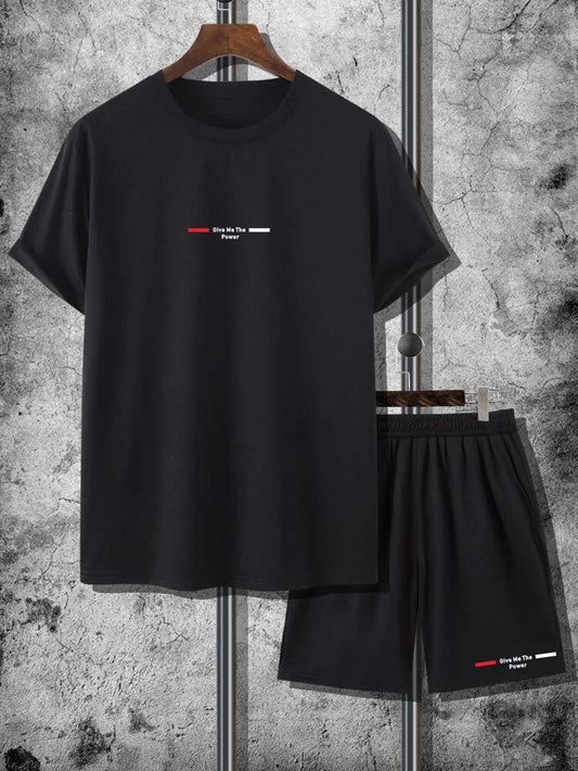 Mens Summer Shorts + T-Shirt Set - TTMSS59 - Black Black