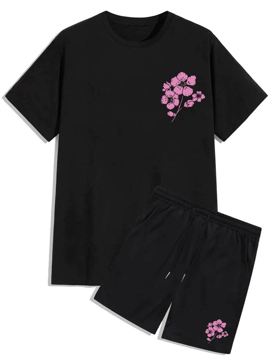 Mens Summer Shorts + T-Shirt Set - TTMSS74 - Black Black