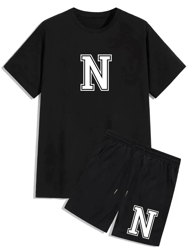 Mens Summer Shorts + T-Shirt Set - TTMSS72 - Black Black