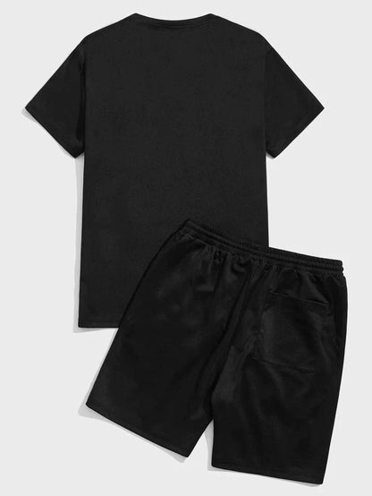 Mens Summer Shorts + T-Shirt Set - TTMSS109 - Black Black