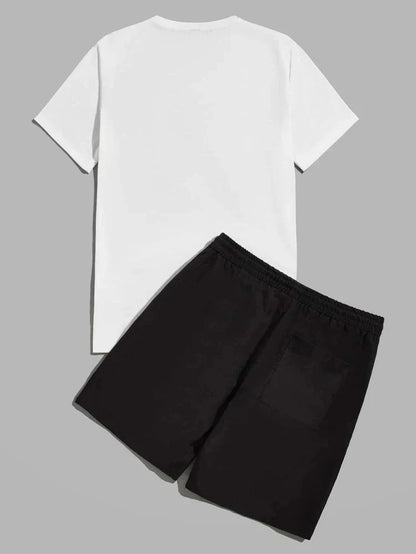 Mens Summer Shorts + T-Shirt Set - TTMSS135 - White Black