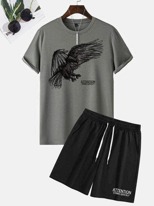 Mens Summer Shorts + T-Shirt Set - TTMSS129 - Charcoal Black