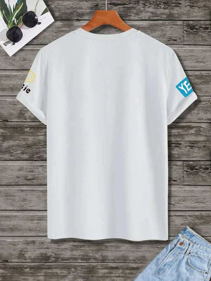 Mens Cotton Sticker Printed T-Shirt TTMPS71 - White