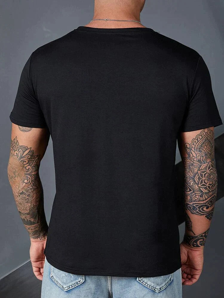 Mens Cotton Sticker Printed T-Shirt TTMPS2 - Black