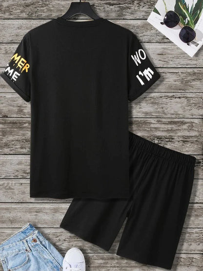 Mens Summer Shorts + T-Shirt Set - TTMSS84 - Black Black