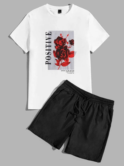 Mens Summer Shorts + T-Shirt Set - TTMSS112 - White Black