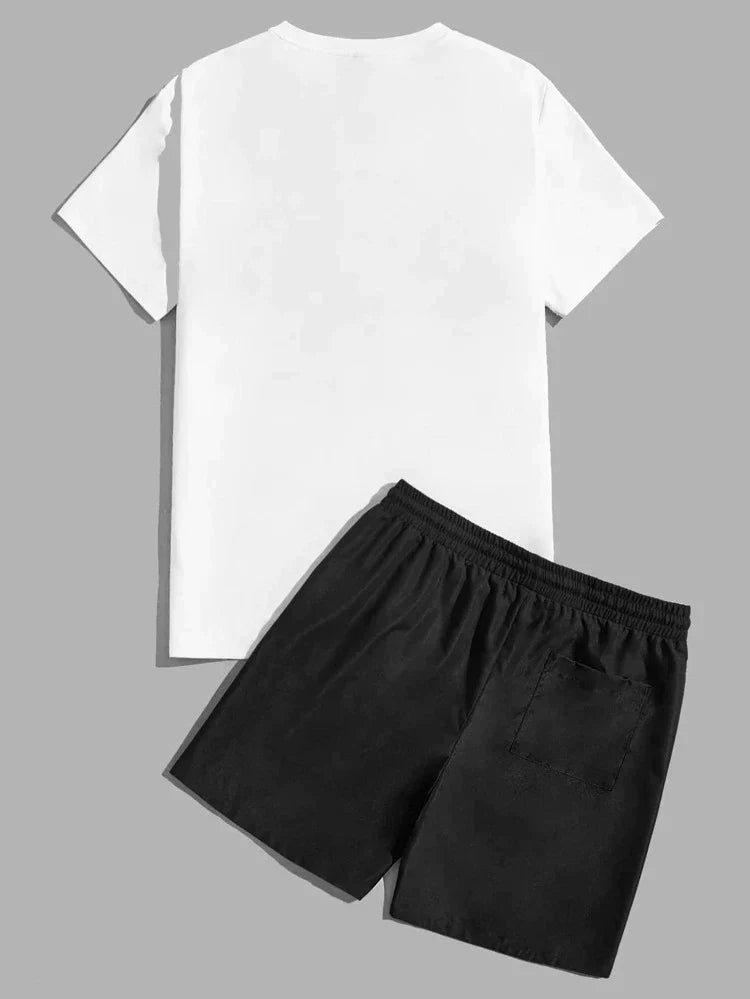 Mens Summer Shorts + T-Shirt Set - TTMSS112 - White Black