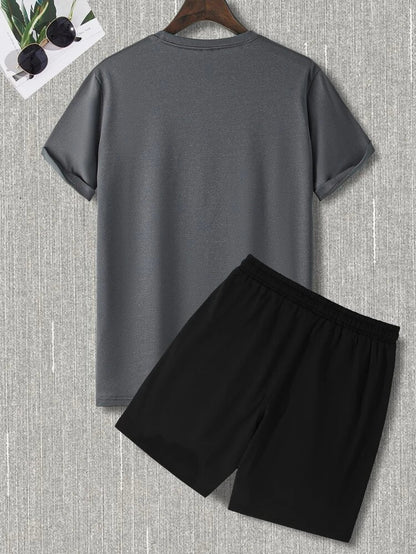 Mens Summer Shorts + T-Shirt Set - TTMSS101 - Charcoal Black