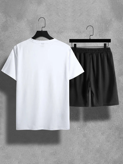 Mens Summer Shorts + T-Shirt Set - TTMSS136 - White Black