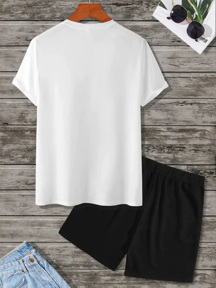 Mens Summer Shorts + T-Shirt Set - TTMSS132 - White Black