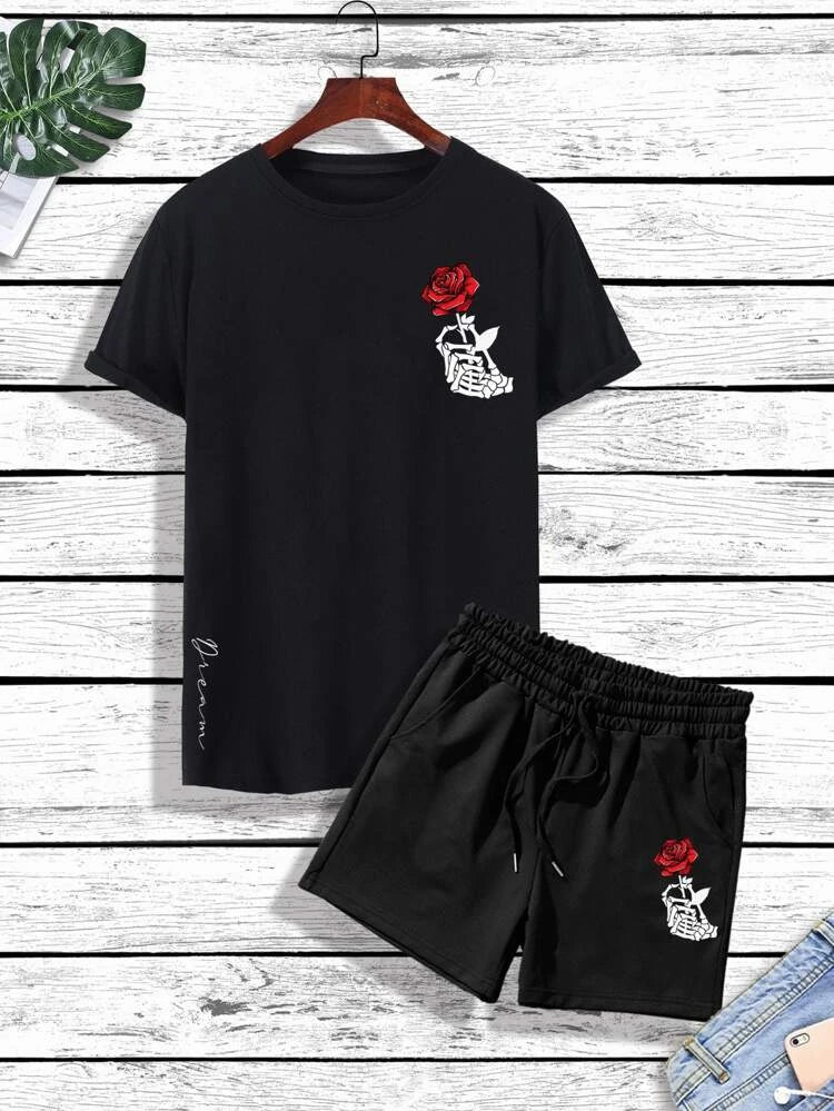 Mens Summer Shorts + T-Shirt Set - TTMSS111 - Black Black