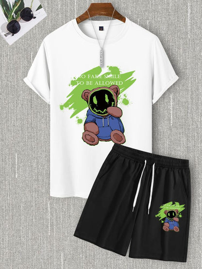 Mens Shorts and T-Shirt Summer Cotton Set - MMSS69 - White Black