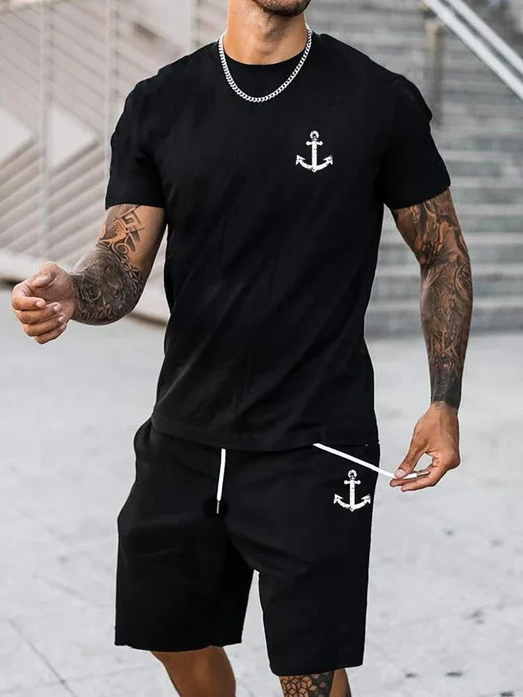 Mens Shorts and T-Shirt Summer Cotton Set - MMSS65 - Black Black
