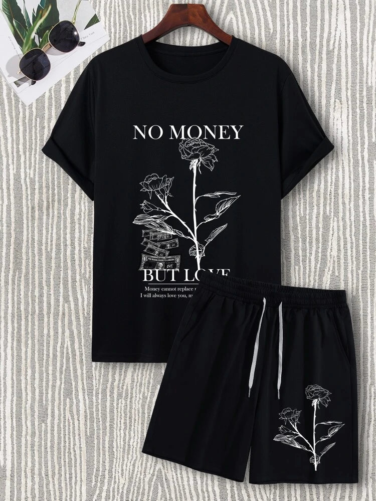 Mens Summer Shorts + T-Shirt Set - TTMSS131 - Black Black