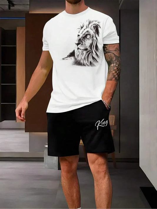 Mens Summer Shorts + T-Shirt Set - TTMSS136 - White Black