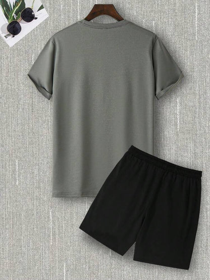 Mens Summer Shorts + T-Shirt Set - TTMSS105 - Charcoal Black