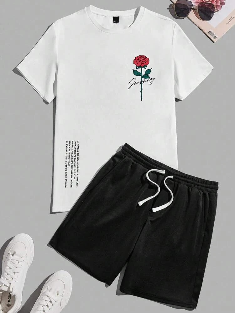 Mens Summer Shorts + T-Shirt Set - TTMSS113 - White Black