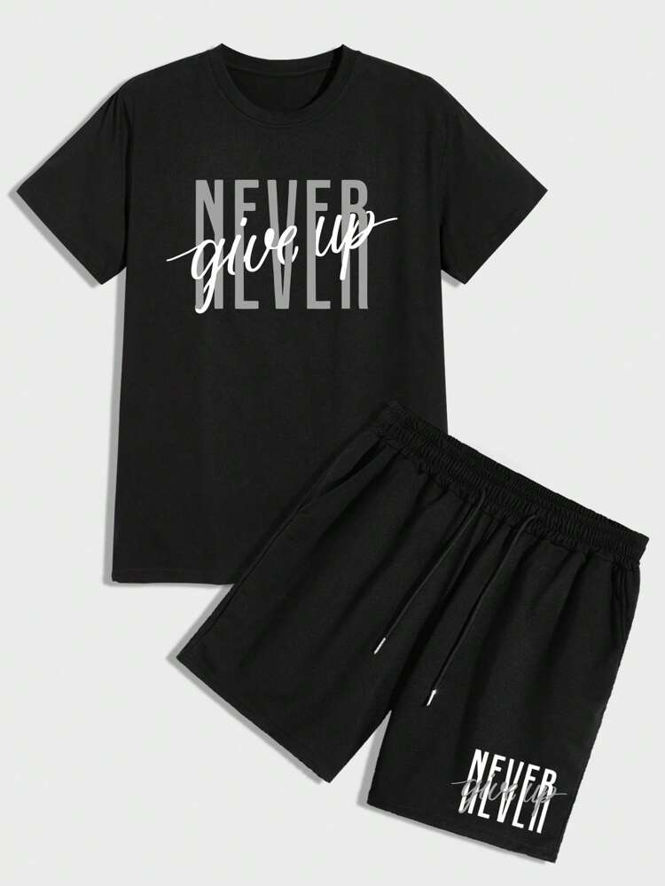 Mens Summer Shorts + T-Shirt Set - TTMSS99 - Black Black