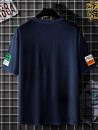 Mens Sticker Printed T-Shirt MMSPS12 - Navy Blue
