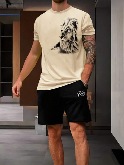 Mens Summer Shorts + T-Shirt Set - TTMSS136 - Cream Black