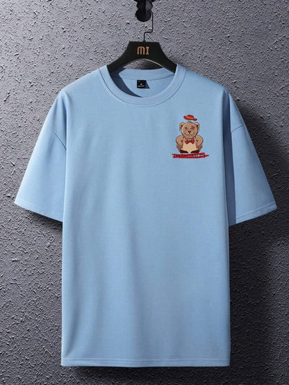 Mens Cotton Sticker Printed T-Shirt TTMPS57 - Light Blue