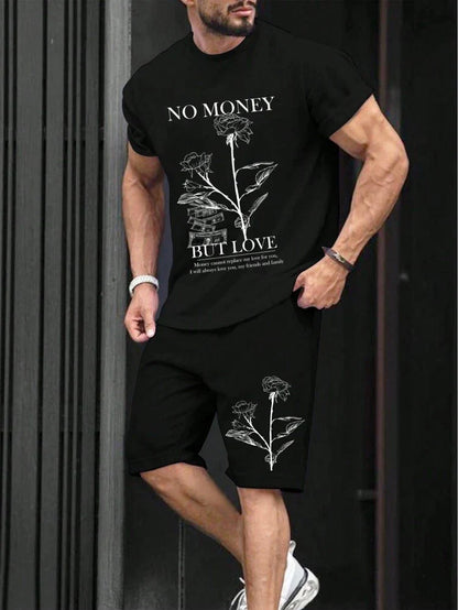 Mens Summer Shorts + T-Shirt Set - TTMSS131 - Black Black