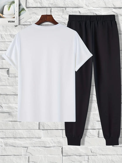 Mens Summer Pants + T-Shirt Set - TTMSTS1 - White Black