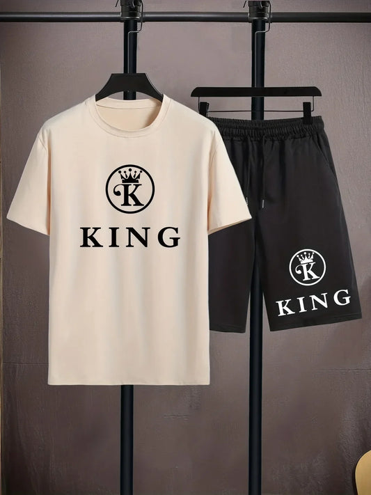 Mens Summer Shorts + T-Shirt Set - TTMSS161 - Cream Black