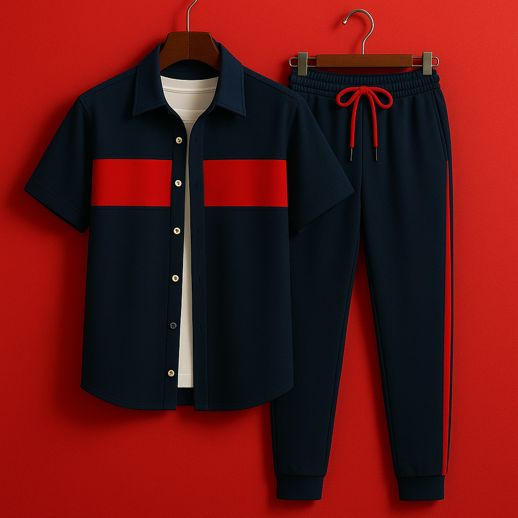 Mens Viscose Pants + Shirt Set - TTVMS33 - Navy Blue