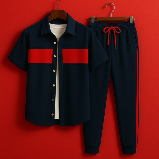Mens Viscose Pants + Shirt Set - TTVMS33 - Navy Blue