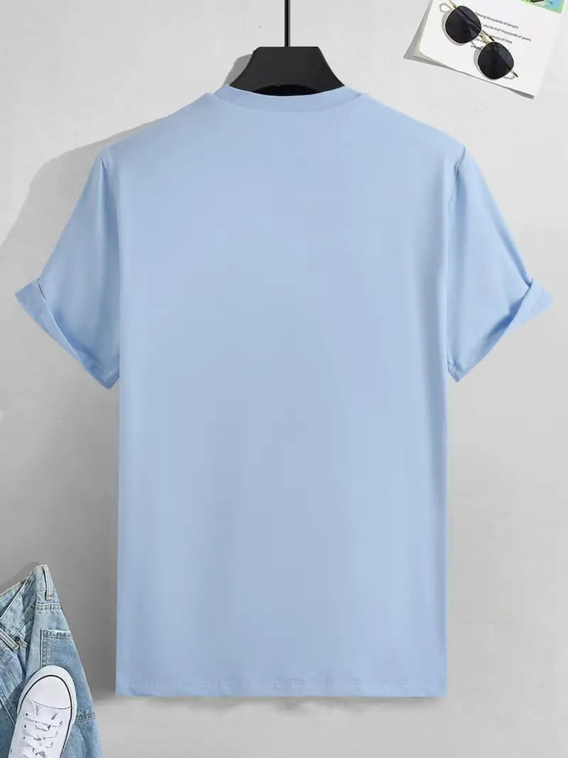 Mens Cotton Sticker Printed T-Shirt TTMPS149 - Light Blue